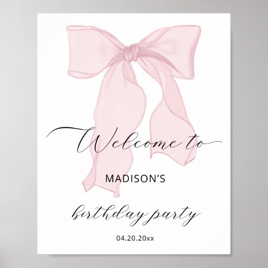 Elegant roze boog verjaardagsfeest welkom poster (Voorkant)