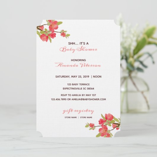 Elegant roze boombloesems Baby shower Kaart (Staand voorkant)