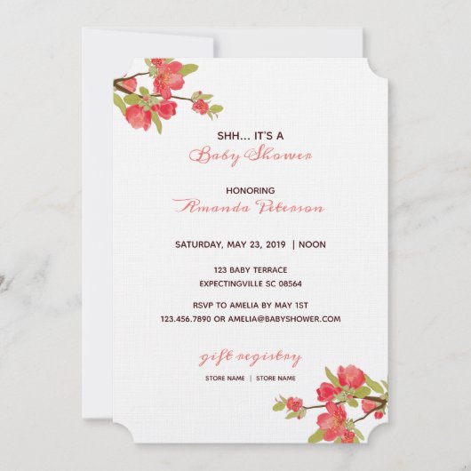 Elegant roze boombloesems Baby shower Kaart (Voorkant)