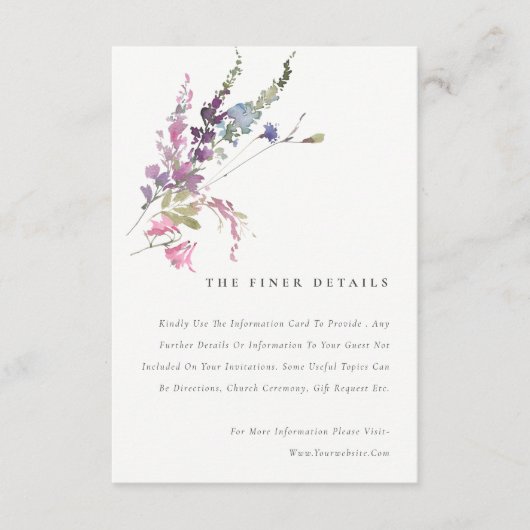 Elegant roze botanische Floral bruiloft details Informatiekaartje (Voorkant)