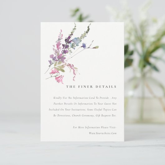 Elegant roze botanische Floral bruiloft details Informatiekaartje (Staand voorkant)