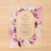 Elegant roze, Bourgondië, Champagne Bloemen bruilo Acryl Uitnodigingen (Voorkant)