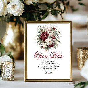 Elegant Roze Bourgondië Open Bar 8x10 Bord Poster