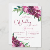 Elegant roze Bourgundy Floral Moderne Wedding Show Kaart (Voorkant)