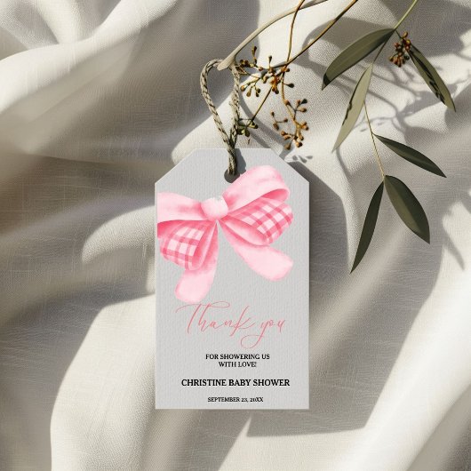 Elegant Roze Bow Baby shower Cadeaulabel