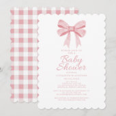 Elegant Roze Bow Baby shower Girly Gingham Check Kaart (Voorkant / Achterkant)