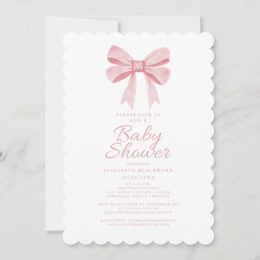 Elegant Roze Bow Baby shower Girly Gingham Check Kaart (Voorkant)