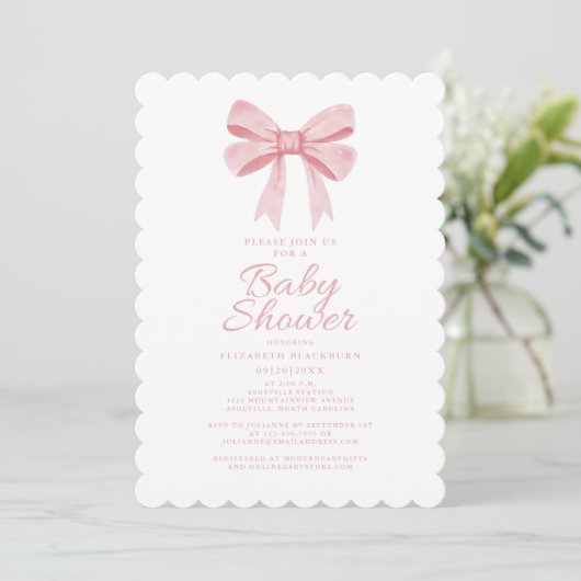 Elegant Roze Bow Baby shower Girly Gingham Check Kaart (Staand voorkant)