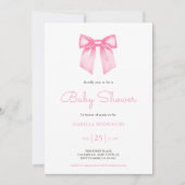 Elegant Roze Bow Baby shower Invitation Kaart (Voorkant)