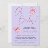 Elegant Roze Bow Baby shower Invitation Kaart (Voorkant)