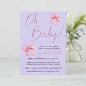 Elegant Roze Bow Baby shower Invitation Kaart (Staand voorkant)