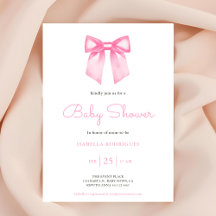 Elegant Roze Bow Baby shower Invitation