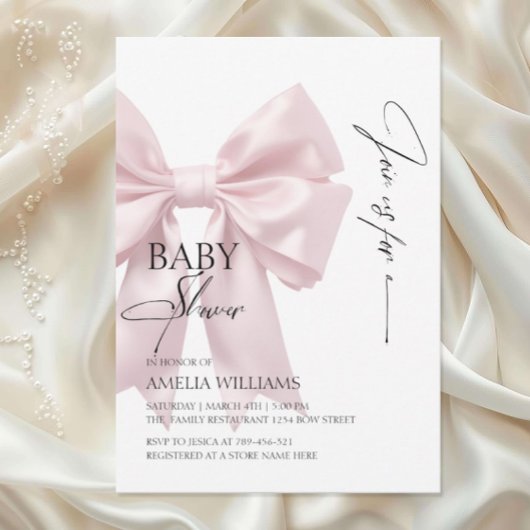 Elegant Roze Bow Baby shower Invitation Kaart