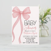 Elegant Roze Bow Baby shower Invitation Kaart (Staand voorkant)