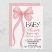 Elegant Roze Bow Baby shower Invitation Kaart (Voorkant / Achterkant)