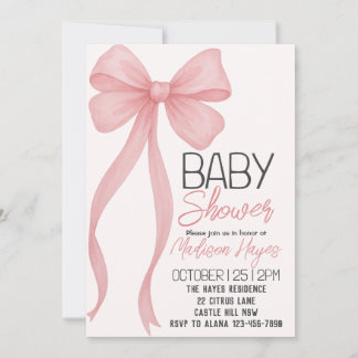 Elegant Roze Bow Baby shower Invitation Kaart