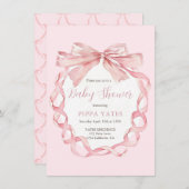 Elegant Roze Bow Baby shower Invitation Preppy Kaart (Voorkant / Achterkant)