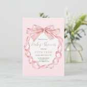 Elegant Roze Bow Baby shower Invitation Preppy Kaart (Staand voorkant)