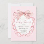 Elegant Roze Bow Baby shower Invitation Preppy Kaart (Voorkant)