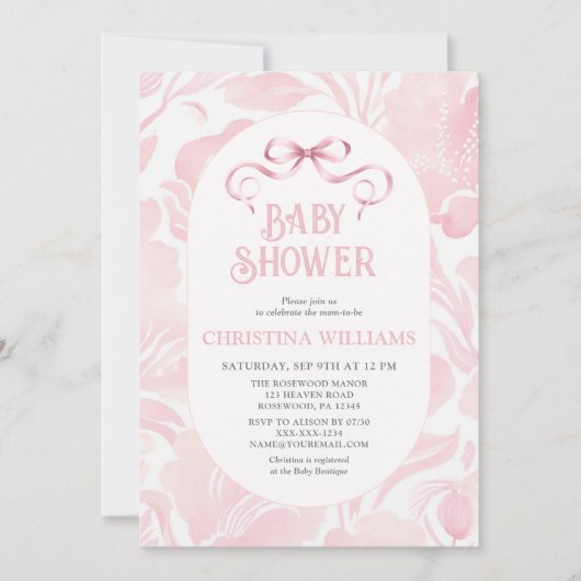 Elegant Roze Bow Baby shower Kaart (Voorkant)