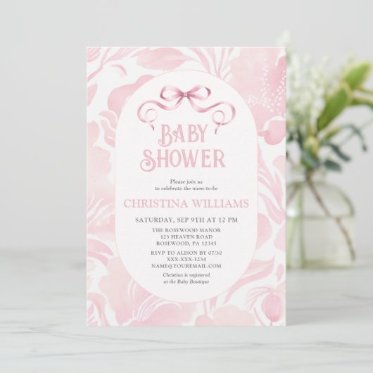 Elegant Roze Bow Baby shower Kaart (Staand voorkant)