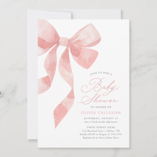 Elegant Roze Bow Baby shower Kaart (Voorkant)