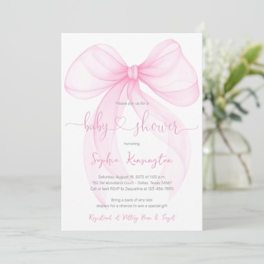Elegant Roze Bow Baby shower Kaart (Staand voorkant)