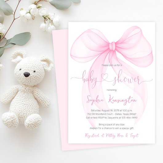 Elegant Roze Bow Baby shower Kaart