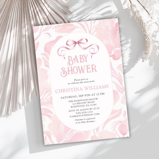 Elegant Roze Bow Baby shower Kaart