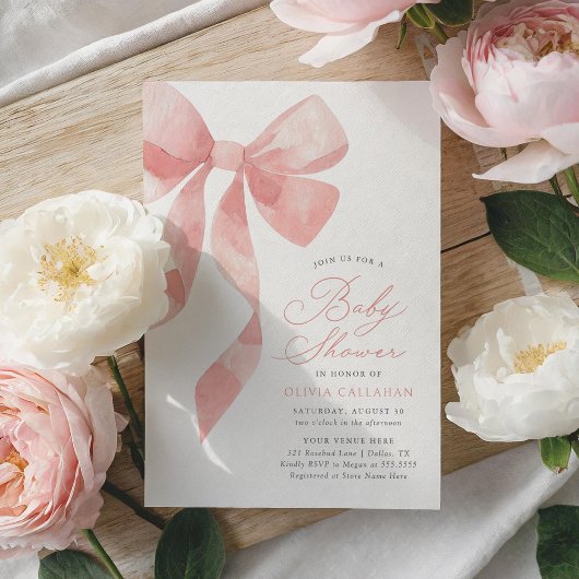 Elegant Roze Bow Baby shower Kaart