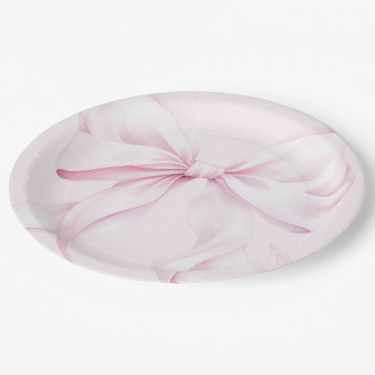 Elegant Roze Bow Baby shower Papieren Bordje (Gekanteld)