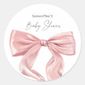 Elegant Roze Bow Baby shower Ronde Sticker (Voorkant)