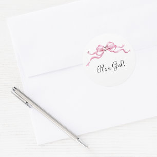 Elegant Roze Bow Baby shower Ronde Sticker