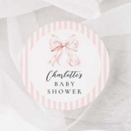 Elegant Roze Bow Baby shower Ronde Sticker