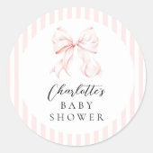 Elegant Roze Bow Baby shower Ronde Sticker (Voorkant)