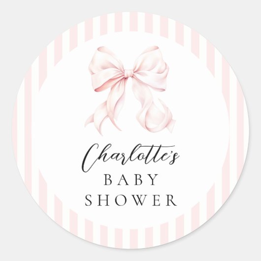 Elegant Roze Bow Baby shower Ronde Sticker (Voorkant)