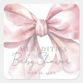 Elegant Roze Bow Baby shower Vierkante Sticker (Voorkant)