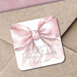 Elegant Roze Bow Baby shower Vierkante Sticker