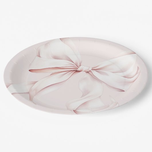 Elegant Roze Bow Baby Vrijgezellenfeest Papieren Bordje (Gekanteld)