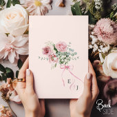 Elegant Roze Bow Coquette Floral Monogram Bruiloft Kaart