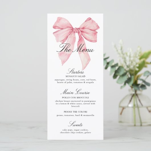 Elegant Roze Bow Douche Menu (Staand voorkant)