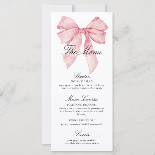 Elegant Roze Bow Douche Menu (Voorkant)