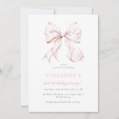 Elegant Roze Bow Meisje 2e Verjaardag Kaart (Voorkant)