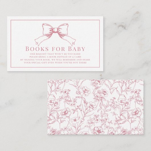 Elegant Roze Bow Meisje Baby shower Boek Verzoek Informatiekaartje (Voorkant / Achterkant)