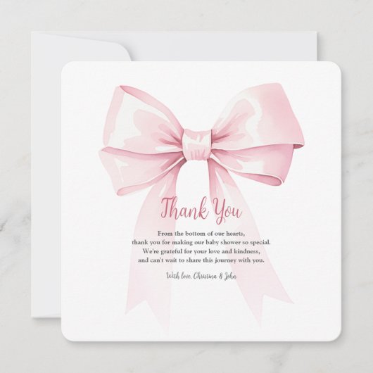 Elegant Roze Bow Meisje Baby shower Dank je kaart (Voorkant)