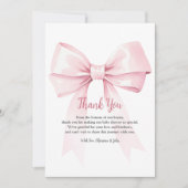 Elegant Roze Bow Meisje Baby shower Dank je kaart (Voorkant)