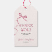 Elegant Roze Bow Meisje Baby shower Dank u Cadeaulabel (Voorkant)