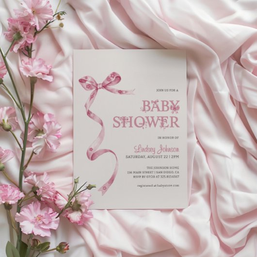 Elegant Roze Bow Meisje Baby shower Kaart