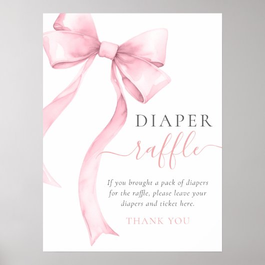 Elegant Roze Bow Meisje Baby shower Luier Raffle Poster (Voorkant)