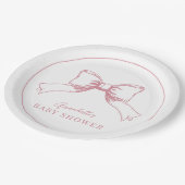 Elegant Roze Bow Meisje Baby shower Papieren Bordje (Gekanteld)